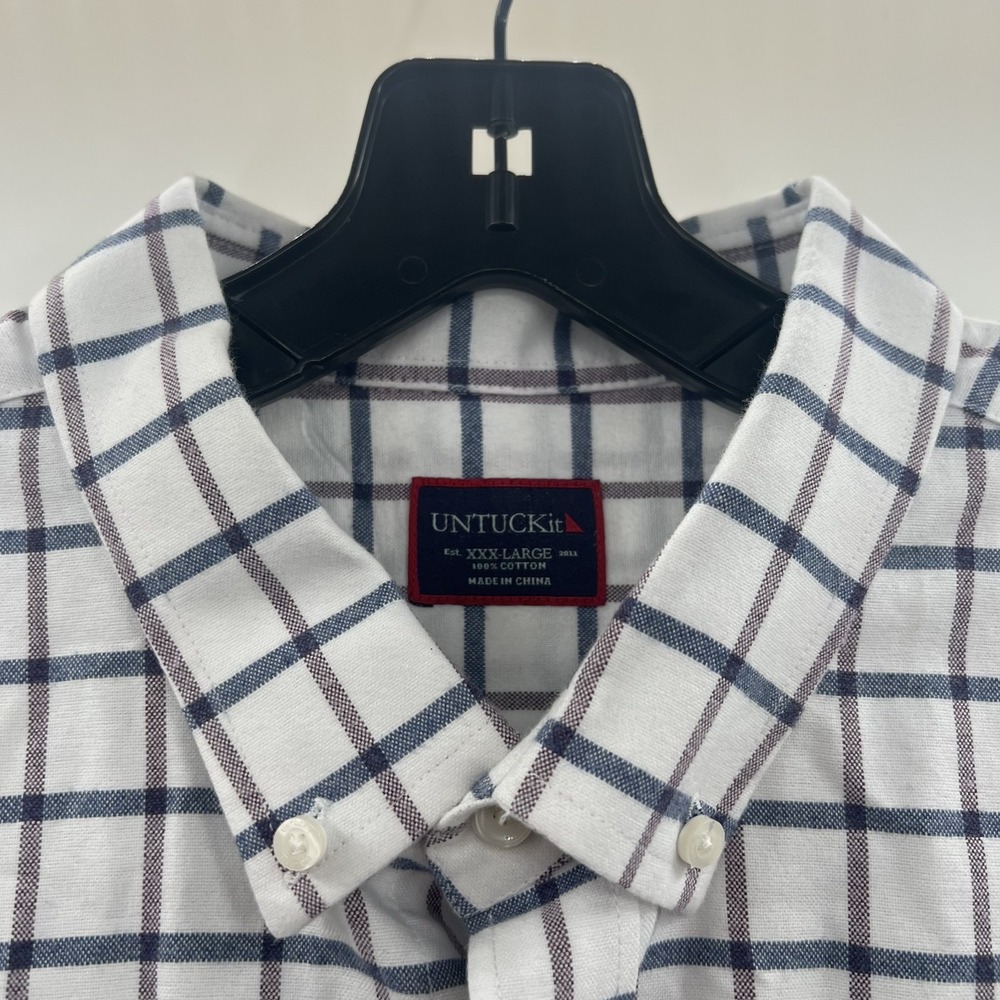 Untuckit Button Down Checkered Shirt Mens 3XL White Preppy Business Pocket SS - Picture 8 of 14